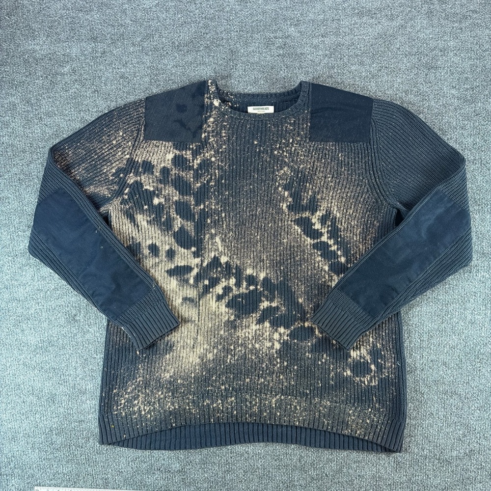 Goodthreads Mens L Tall Bleach Wash Ribbed Cotton Sweater Navy Blue‎ Streetwear